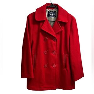 VTG Woolrich Women’s Red Wool Double Breasted Pea Coat SZ L